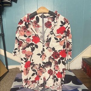 Urban Outfitters White Floral Button-Down Shirt with Red and Pink Roses